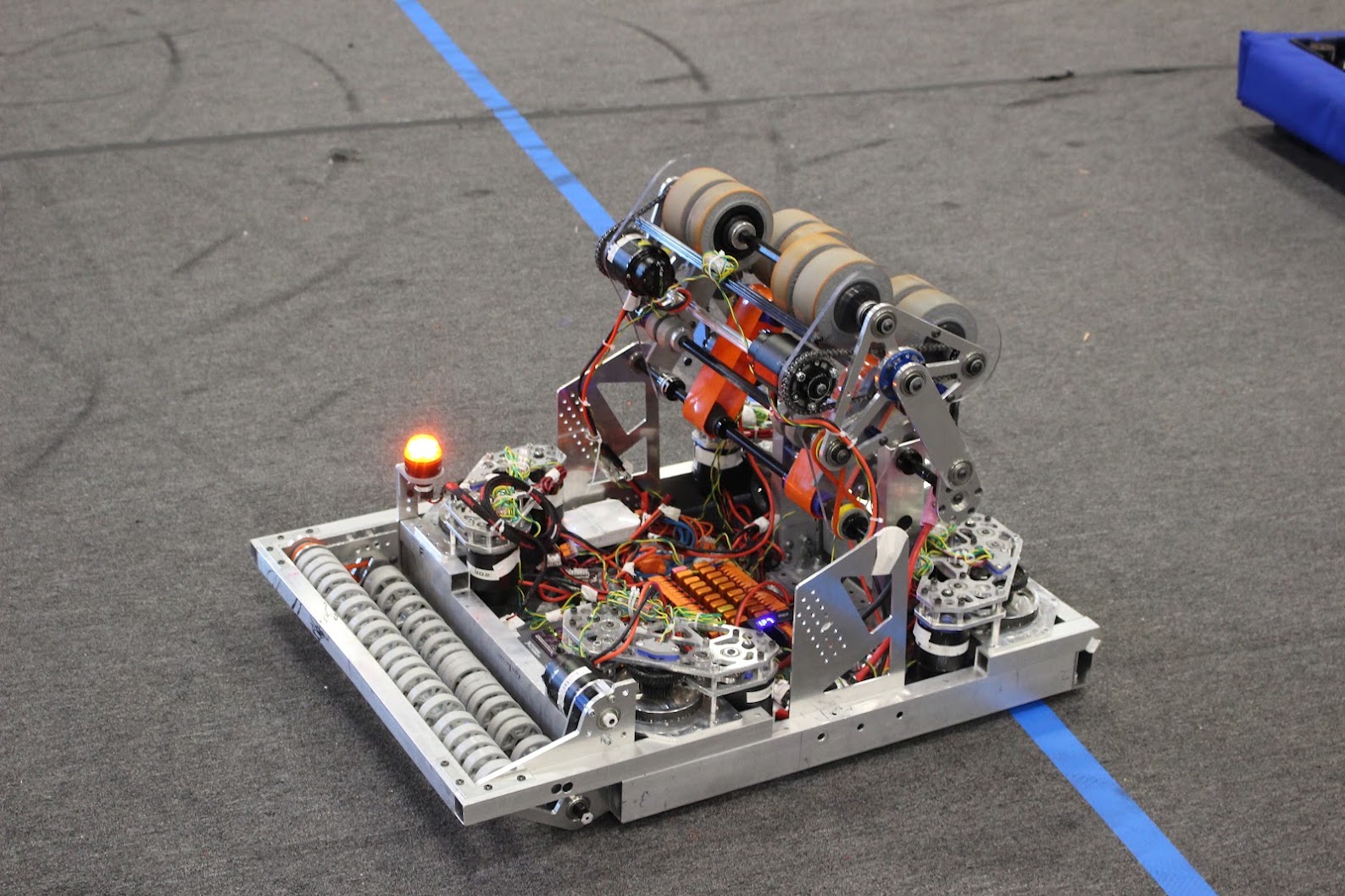 Robot on the floor without bumpers at week zero, 2023–24 season.